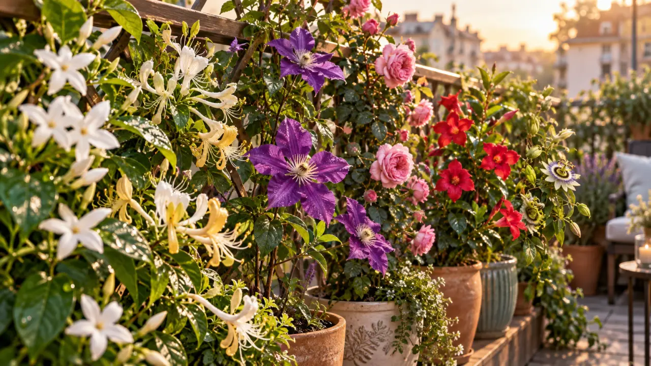 6 plantes grimpantes en pot pour un balcon fleuri, parfumé et bien protégé