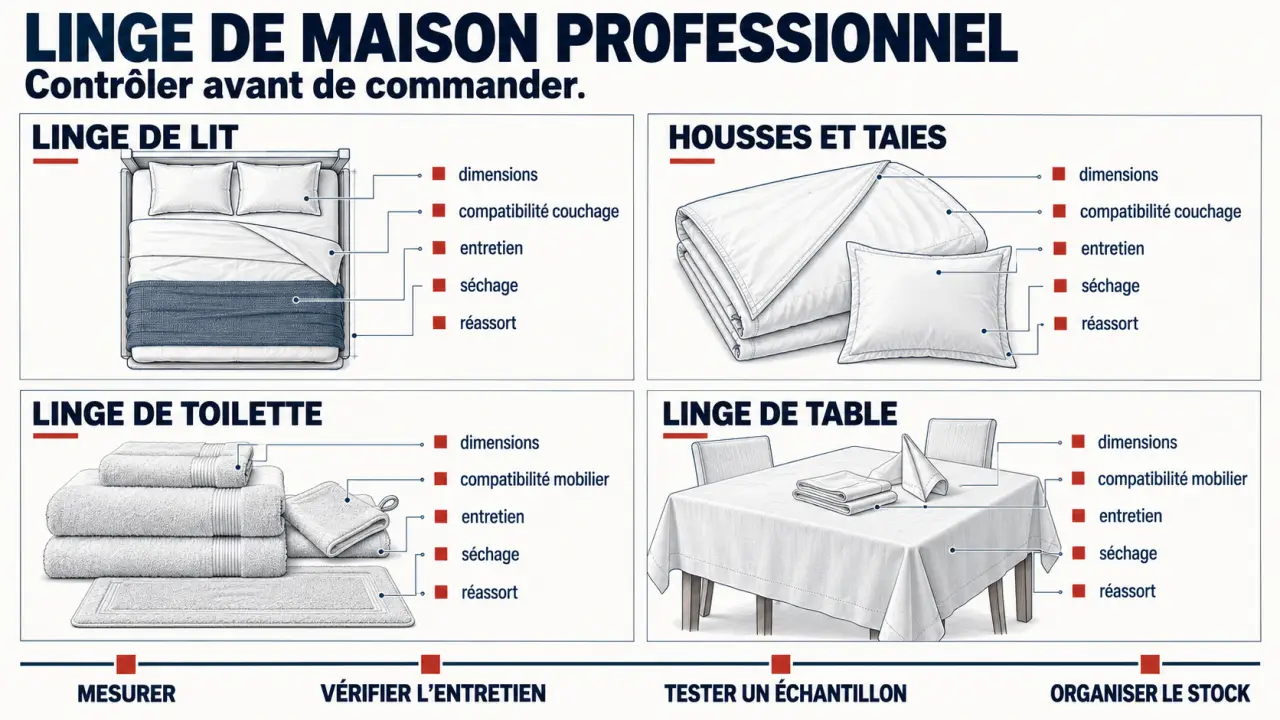 Infographie sur le linge de maison professionnel et les vérifications avant achat