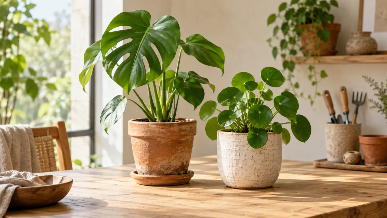 Plantes vertes installées dans des pots en terre cuite et en céramique